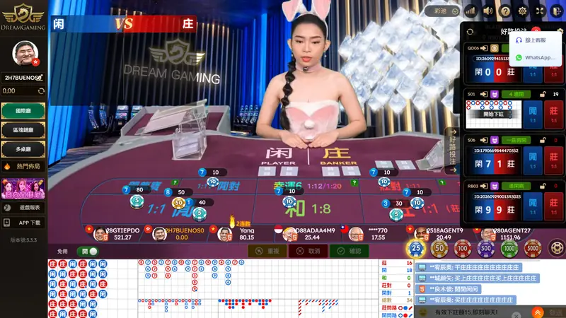 852WIN 真人百家樂遊戲桌面與投注介面