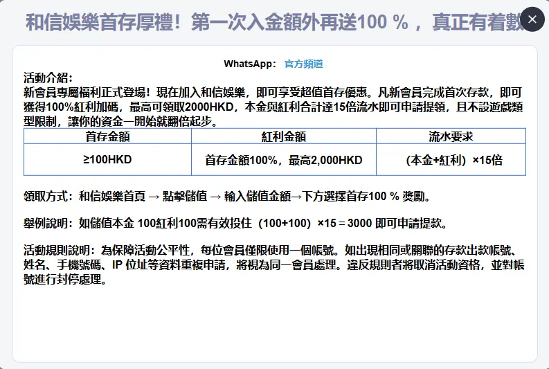 和信 HX96 首存活動詳情